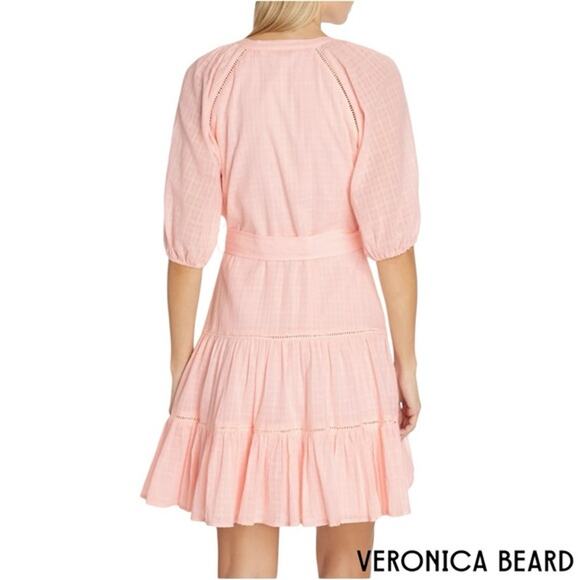 Veronica Beard Dewey Tiered Cotton Button-Up Tie Waist Dress Pink Haze Sz 8 - Picture 6 of 15